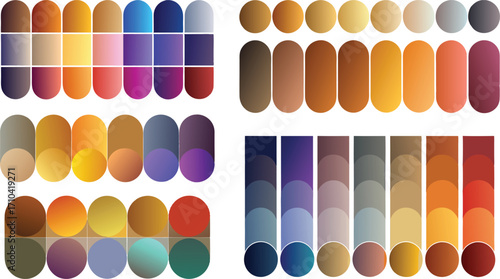 Diverse set of gradient color palettes with varied shapes and arrangements