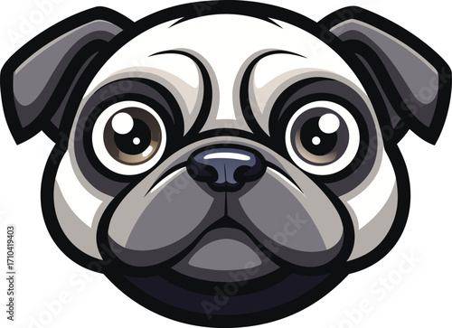 Pug Dog Face Illustration on White Background cartoon
