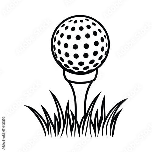 black and white outline of a golf ball on a tee wing 