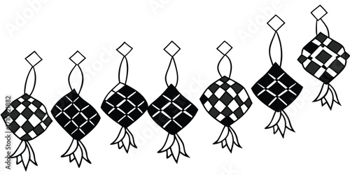 Traditional diamond shaped ketupat decorations in a row