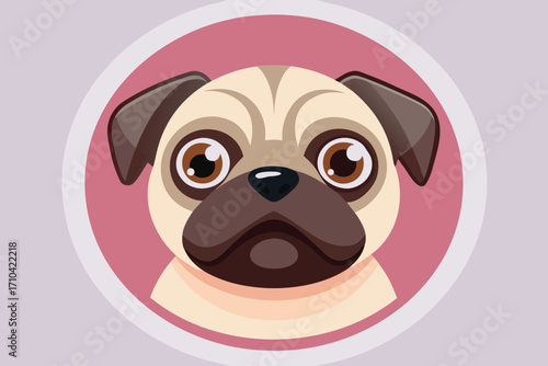 Cute Pug Dog Face in Circle puppy animal