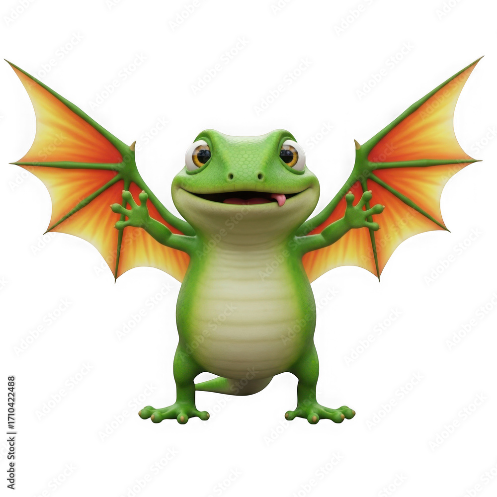 Fototapeta premium 3d cute dragon frog character with wings isolated on transparent background