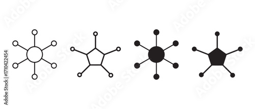 Molecule icons set. isolated on white background in black and white style.