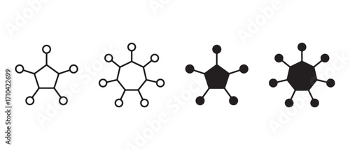 molecule icons set. isolated on white background in outline and solid style.