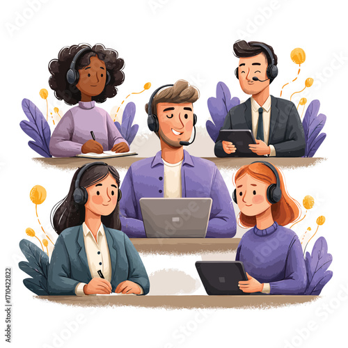 Team di assistenza clienti, illustrazione vettoriale piatta