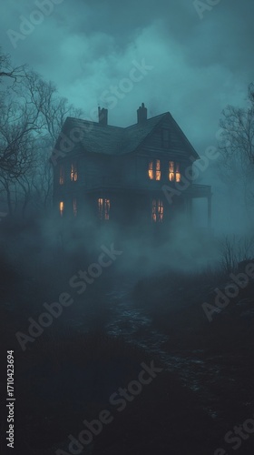 Old Haunted House In The Fog