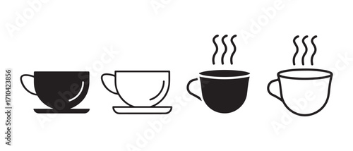 coffee cup icons. isolated on white background in black and white.