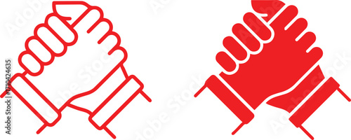 Hands, clenched fists, solidarity, unity, protest, activism, red, graphic, minimalist, simple, bold, iconic