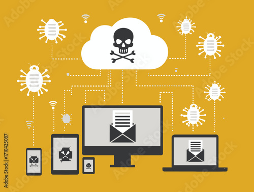 Illustrazione Vettoriale di Sicurezza Informatica e Connessione di Dati