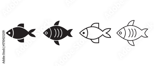 fish icons set. in different styles isolated on white background.