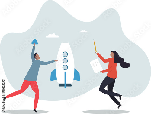 Build startup company, collaboration or cooperate to develop business innovation idea, teamwork and support.about a man and his life.