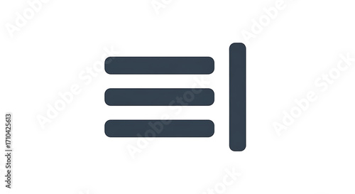 Modern dark grey align right icon with three rounded horizontal lines and a single vertical line.
