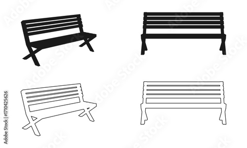 silhouette of park bench vector illustration isolated on white background.