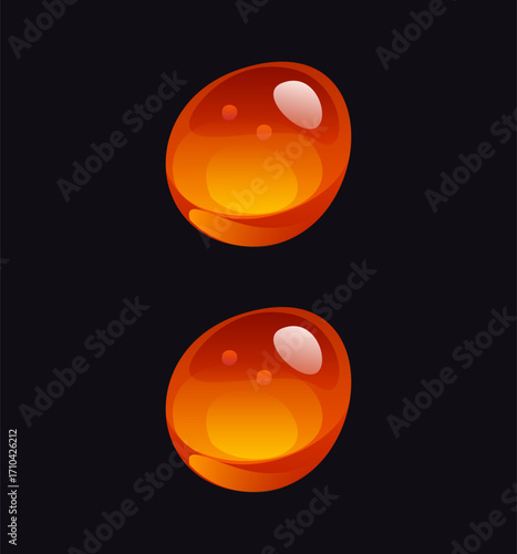 Flowing honey cartoon font punctuation colon. Tasty caramel cartoon English typeset element, yellow candy vector type sign. Liquid amber flow English alphabet font special symbol or ABC mark