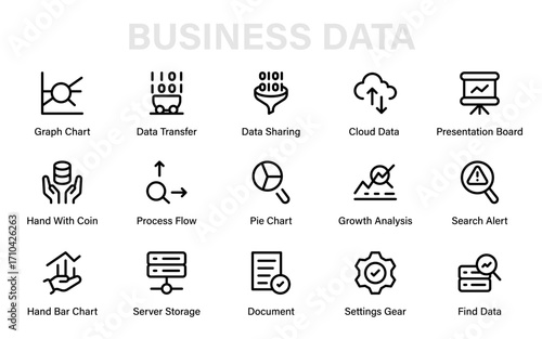 Business Data Professional Line Icon Collection. Modern minimal outline vector pack of statistics, analytics, finance, charts, business, and investment.