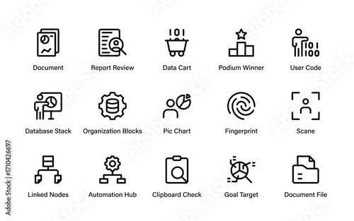 Wealth Data Professional Line Icon Collection. Modern minimal vector outline pack featuring finance, analytics, statistics, charts, capital, and economy.