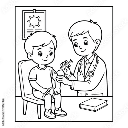 Doctor Coloring Page Cartoon Physician Giving Vaccine to Child for Kids
