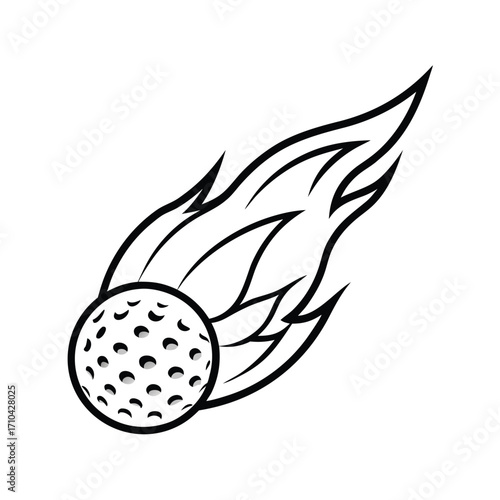 flaming fast golf ball line art vector design 