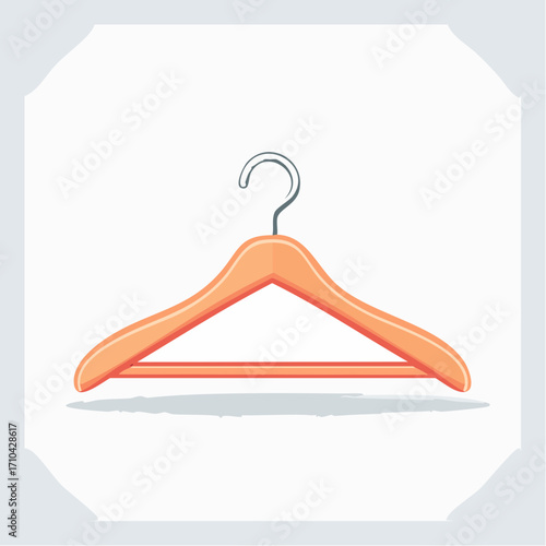 Illustration of a light orange wooden clothes hanger with a silver metal hook, casting a subtle shadow.