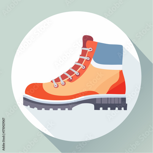 A sturdy orange hiking boot with laces, shown in a simple, flat-style illustration.
