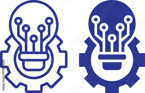 Digital illustration of a human head shape with electrical circuit board patterns icon, a futuristic, cyberpunk, minimalist, geometric, vector art style