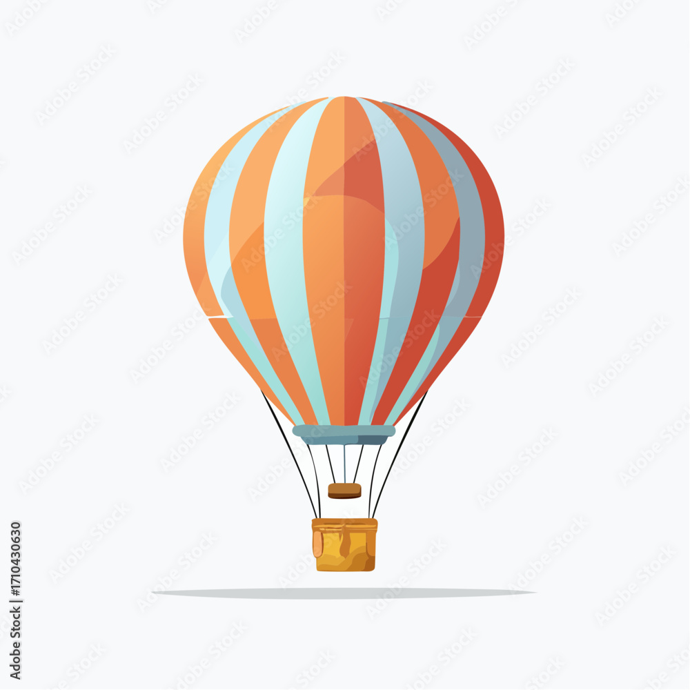 Naklejka premium A vibrant orange and light blue striped hot air balloon floats against a white background.
