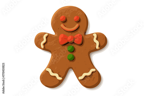 Cute gingerbread man cookie. Christmas holiday sweet food. Vector cartoon character in childish plasticine style. Isolated 3D claymation illustration for winter celebration design.