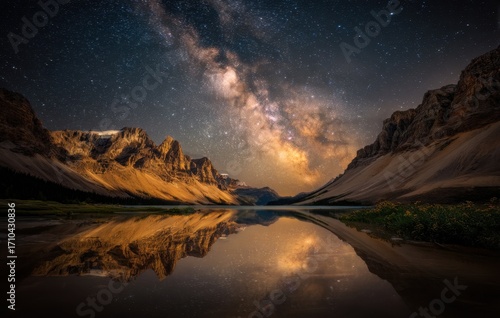 A breathtaking shot of the milky way galaxy reflected in bow lake