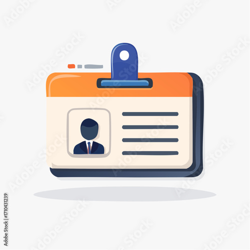 Flat design illustration of a colorful identification badge with a person's image.