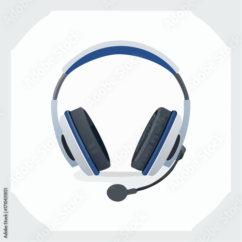 Vector graphic illustration of over-ear headphones with a microphone.