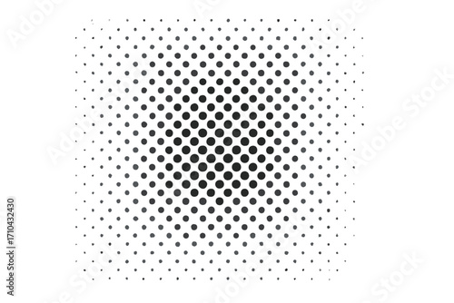 Halftone dots pattern background. Black and white vector comic pop art texture. Abstract geometric monochrome grunge design. Radial circle dot gradient screen tone effect.