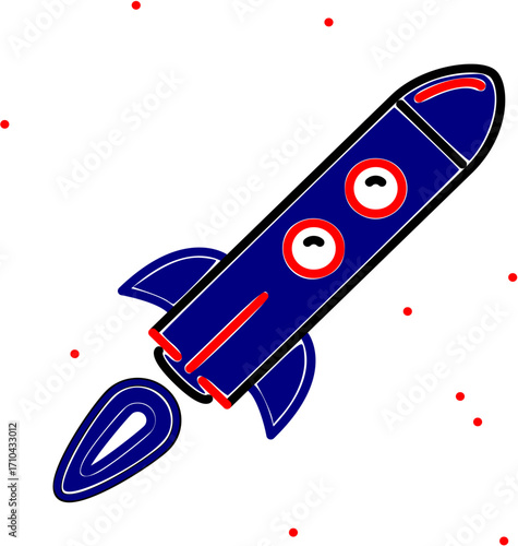 vector, Cartoon rocket illustration flying in space with colorful stars  