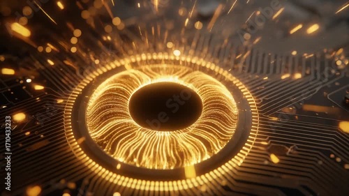 A close-up view of a circuit board with glowing elements.