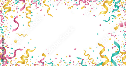 Festive confetti and streamer border for party stationery, invitations, banners, and printable celebration designs