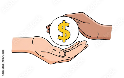 Two hands exchanging a dollar sign in a circle.
