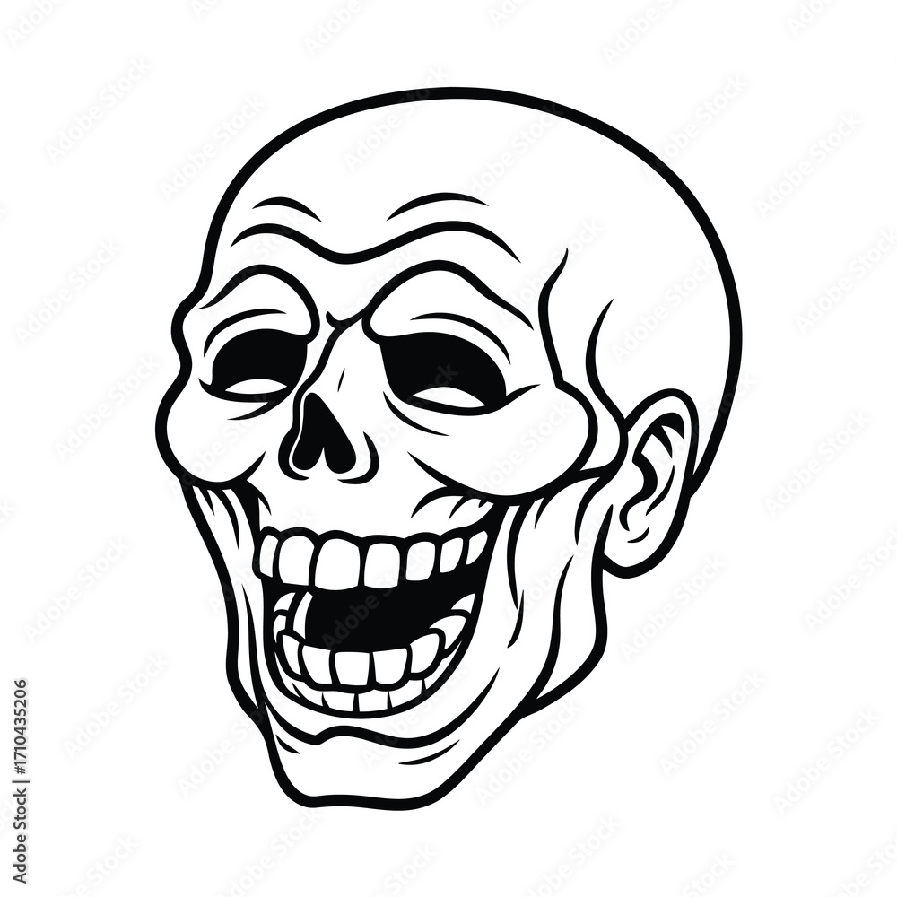 Fototapeta premium laughing skull black and white vector illustration