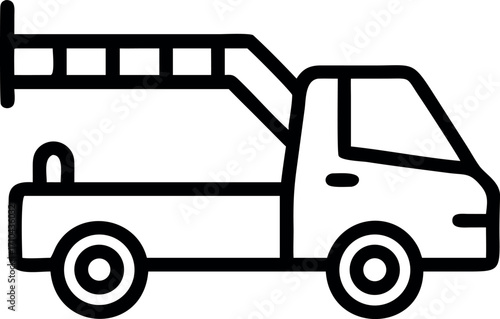 Simple line art illustration of a tow truck, isolated on transparent background, representing towing and roadside assistance services