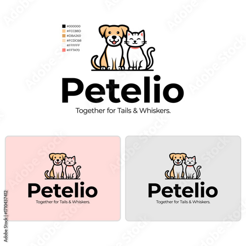 Minimal Vector Dog and Cat Mascot Logo for Pet Wellness Brands