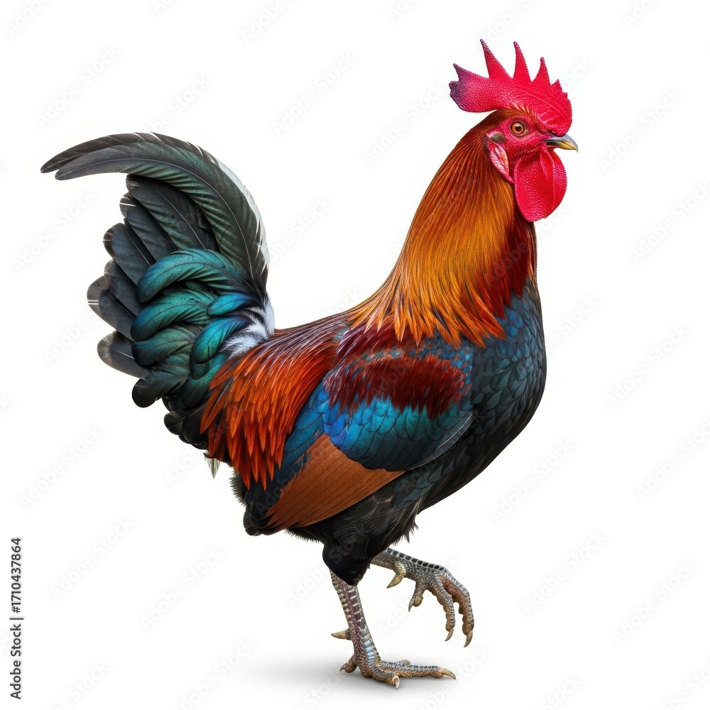 Fototapeta premium Majestic rooster with vibrant plumage standing proudly on