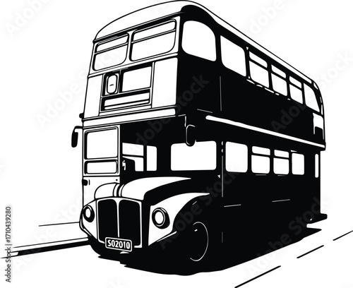 Double Decker Bus Illustration – Classic Vintage Public Transport Design