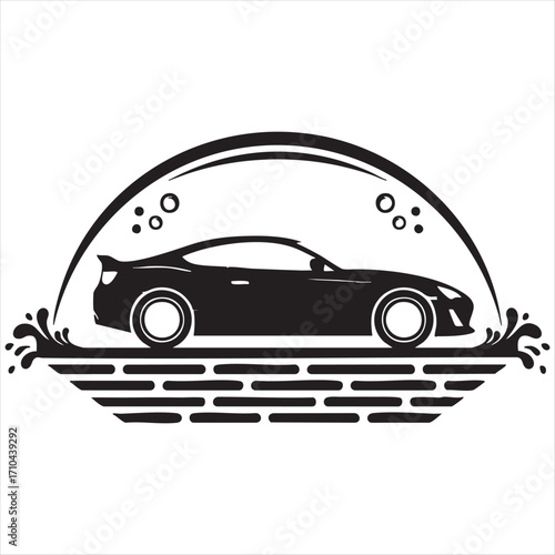 Sleek sports car under bubbles represents modern auto detailing service brand