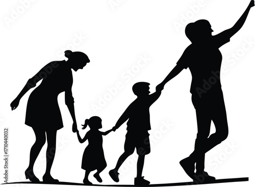 Inspiring family silhouette reaching for future dreams together in hopeful unison, a powerful symbol of unity.