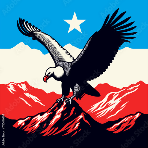 Chilean condor with Andes silhouette in pop art style 