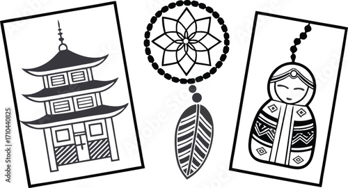 Cultural icons celebrate global diversity with intricate artistic representations and symbolic motifs