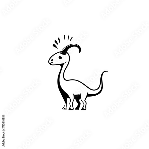 Parasaurolophus. Parasaurolophus simple black and white line art vector logo