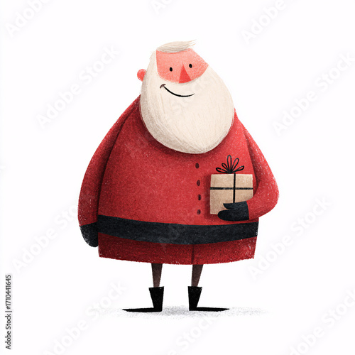Wallpaper Mural A simple, cute cartoon Santa Claus holding a gift, spreading joy and Christmas cheer with a bright smile. The design is playful and welcoming. Torontodigital.ca