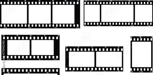 Blank film strip, empty photo frame, retro movie reel border, vintage cinema template, vector illustration