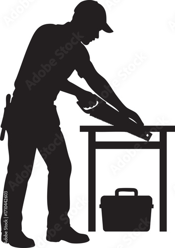 Carpenter Sawing Wood