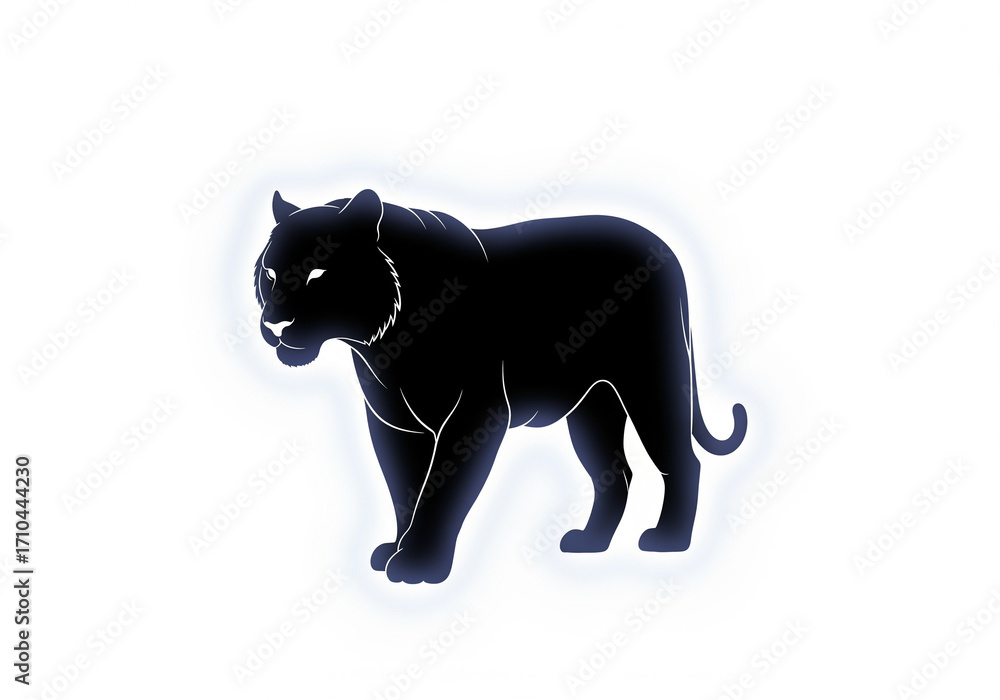 Obraz premium Glowing Black Panther Illustration with White Outline and Intense Gaze