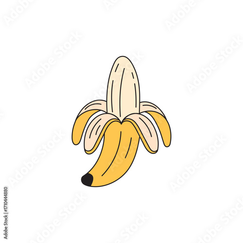 Banana isolated vector illustration. Peel bananas, yellow fruit Tropical fruits, vegetarian nutrition.